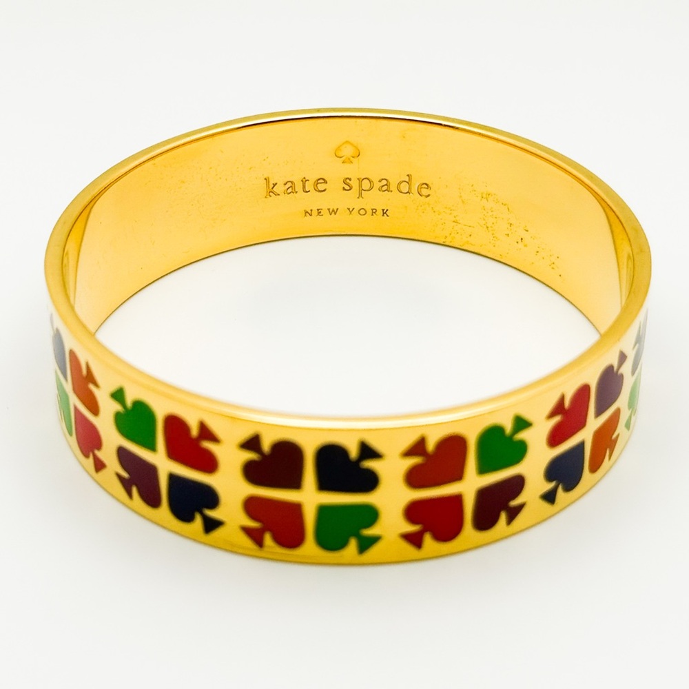 ♠️ Kate Spade ♠️ “Play Your Cards Right” Gold Bangle with Colorful Spade design - Picture 2 of 14